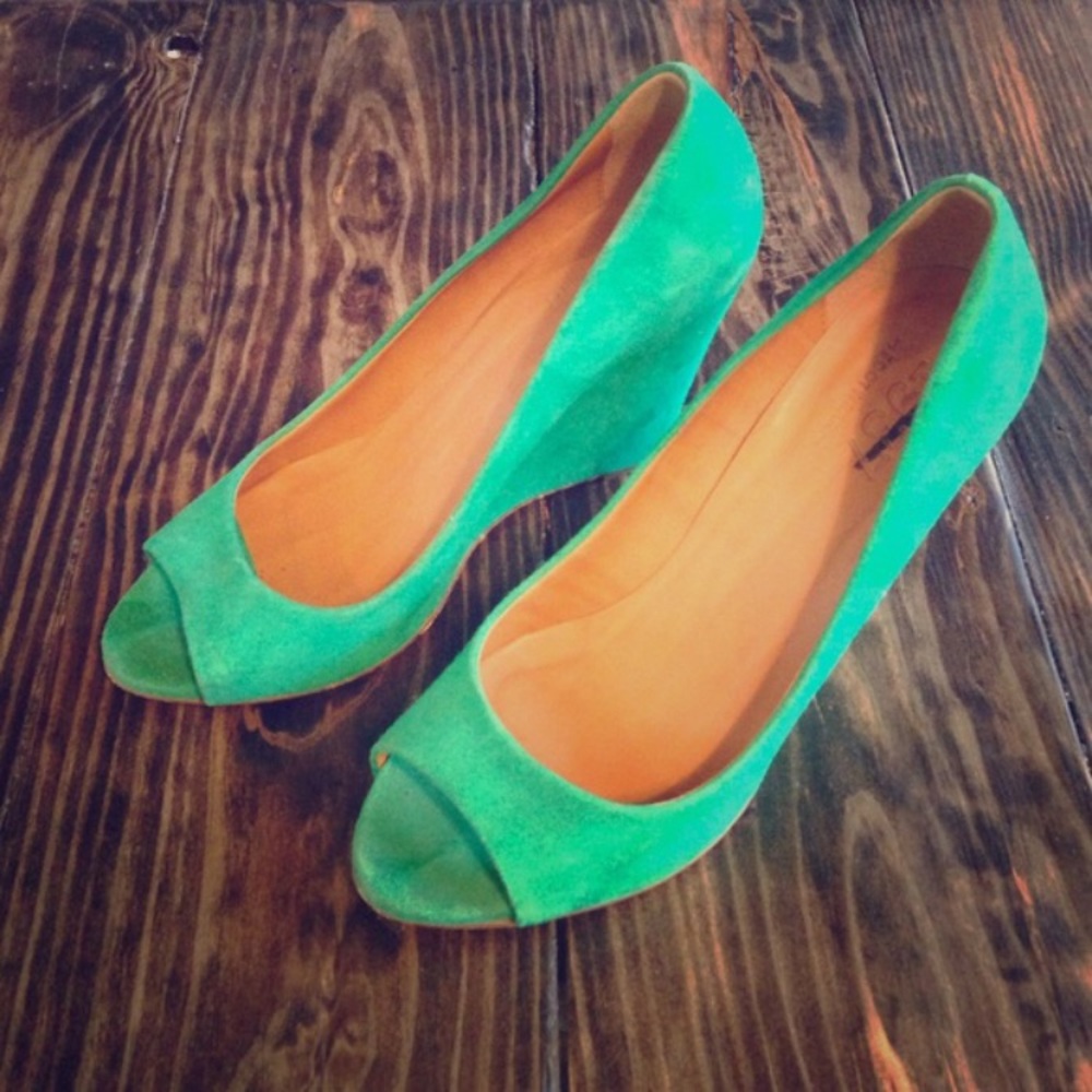 Bright Green J. Crew Suede Wedges